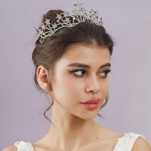 Tiaras de Novia de Cristal Plateado con <span class=keywords><strong>Estrellas</strong></span> Diversas de Lujo, Corona de Cristal, <span class=keywords><strong>Diadema</strong></span> de Pedrería, Collares, Tocados, Accesorios para el Cabello de Novia - Product Image 2