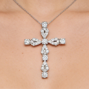 CUSTOM SILVER 10K/14K/18K GOLD PLATED LAB GROWN CVD DIAMOND CLASSIC ENGAGEMENT GIFT SWEATER <b>CHAIN</b> NECKLACE <b>CROSS</b> PENDANT - Product Image 5