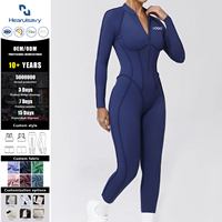 Jumpsuit Wanita Lengan Panjang dengan Ritsleting - Bodysuit Rajut Tanpa Jahitan Desain Slim Fit BAHAN CERDAS Bernapas untuk Olahraga Yoga dan Pakaian Kasual
