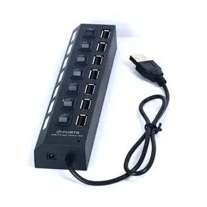 Yüksek hızlı ABS 7 Port USB 2.0 Hub adaptörü dizüstü bilgisayar PC bilgisayar aksesuarları için açma/kapama anahtarı ile