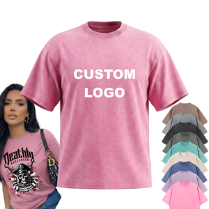 เสื้อยืดโอเวอร์ไซส์ 230 กรัม ผ้าฝ้าย 100% สกรีนลายตัวอักษรพร้อมโลโก้แบบกำหนดเอง สไตล์วินเทจ ซักแล้ว สำหรับผู้ชายและผู้หญิง - Product Image 1