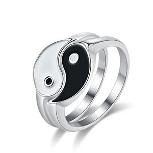 Chinese-style personalized creative couple <b>rings</b> with Tai Chi diagram and Yin-Yang fish design, made of <b>titanium</b> steel, suitable - Product Image 5