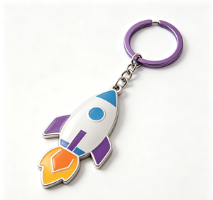 Porte-clés en métal émaillé en forme de fusée, pendentif violet, argenté, orange, bleu, accessoire cadeau - Product Image 1