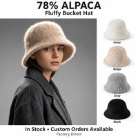 Chapeau Bob Femme en Laine d'Alpaga avec Bordure en Fourrure Douce, Chaud, Respirant, Tendance, Mignon, Élégant, Style Coréen, Décontracté et Sportif