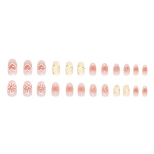 R947 <span class=keywords><strong>Cream</strong></span> Blush Starburst Floral Press on Nails Herbruikbare Volledige Dekking Kunstnagels Glansrijke Nude Nageltips 24 stuks - Product Image 5