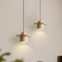 Suspension LED style Wabi-Sabi nordique moderne en pierre jaune et bois, hauteur réglable, culot E27, pour restaurants et chambres d'hôtel