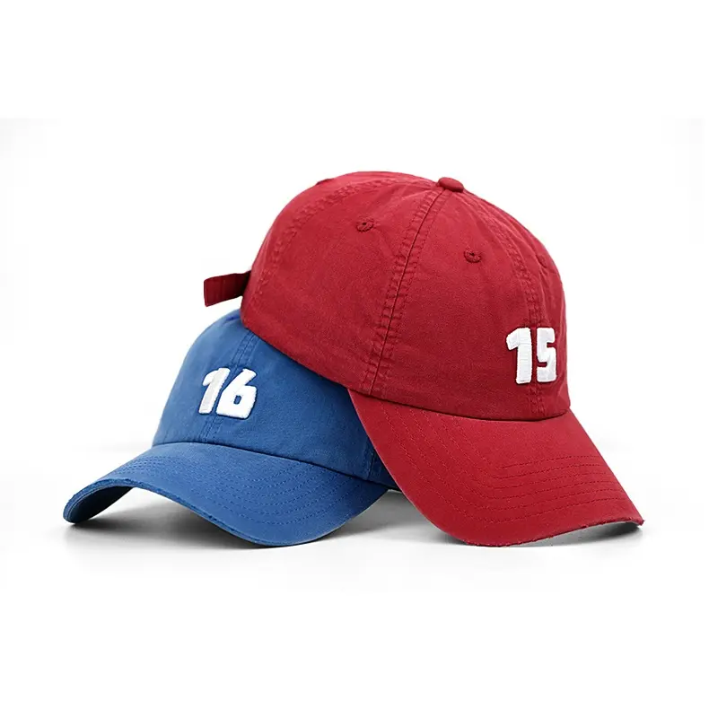 [OEM bestickt] Individuelle 3D-Stickerei Logo aufgebogene Kante lässige Dad-Mütze Waschbaumwolle Sport Baseballkappen
