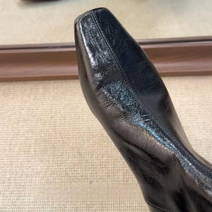 Versión en Stock ~ Botines de Mujer de Cuero Genuino Estilo Francés, Negros, con Punta Cuadrada, Ajustados, Elegantes y Versátiles, con Cremallera Trasera - Product Image 2