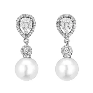 RAKOL EP2869 wholesales luxury gold plated cubic zirconia pearl dangle studs earrings jewelry women