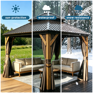 Gazebo <span class=keywords><strong>de</strong></span> Madera <span class=keywords><strong>de</strong></span> Cedro Sólido con Techo Rígido <span class=keywords><strong>de</strong></span> Doble Nivel, Techo <span class=keywords><strong>de</strong></span> Acero Galvanizado Negro, Ecológico, para Balcón Exterior, Pabellón <span class=keywords><strong>de</strong></span> Privacidad - Product Image 3