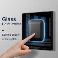 Interrupteurs Muraux Électriques de Luxe Universels en Verre Trempé Blanc 1 2 3 4 Gangs, Noir Gris avec Ouverture LED