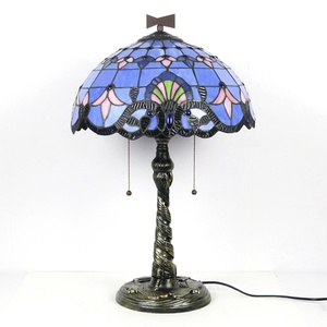 Lampe de table Tiffany LongHuiJing 16 pouces, style baroque violet, verre teinté, lampe de chevet rétro avec base en mosaïque torsadée - Product Image 2