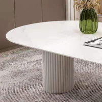 Table à Manger Ovale Moderne en Marbre, Ensemble Salle à Manger Crème, Combinaison Créative Table et Chaises Style Nordique