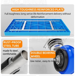 औद्योगिक 300 किलोग्राम चार पहिया प्लास्टिक प्लेटफॉर्म ट्रॉली 90 सेमी * 60 सेमी तह रबर पहियों के ओम के साथ शॉपिंग कार्ट - Product Image 3