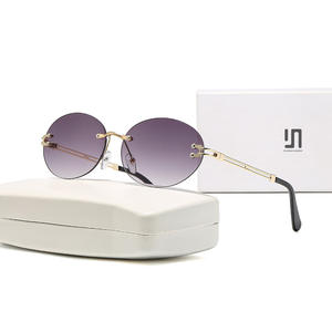 Nuevas Gafas de Sol Ovaladas para Mujer, Montura Metálica sin Marco, Lentes de PC con Protección UV400, Tipo 3, Montura Negra, Gafas Modernas - Product Image 3