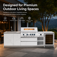 Cuisine extérieure modulaire de luxe moderne en acier inoxydable 304 - Îlot barbecue intégré à gaz 3 brûleurs - Ensemble d'armoires de cuisine