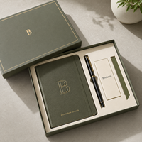 Carnet de notes exécutif LABON personnalisé A5 en cuir végétalien avec monogramme, dorure à chaud, grille à points, planificateur de réunions, bande élastique