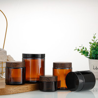 Pots cosmétiques ronds personnalisés en verre ambré mat givré brun pastel foncé avec couvercle en bambou – 5g, 10g, 15g, 20g, 30g, 50g, 100g