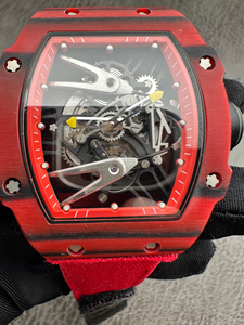 Reloj Automático de Lujo con Esqueleto Rojo para Hombre, Reloj de Pulsera Deportivo Mecánico Tonneau - Product Image 3