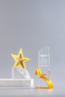 Trofeo de Campeón de Deportes Extremos con Base de Metal y Cristal Geométrico, Decoración de Oficina, Pintado con Impresión UV, Forma Personalizada, Nombre