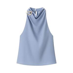 Chaleco de Moda Primavera/Verano, Cuello Halter, Color Sólido Retro, Sin Mangas, Elegante y Casual para Mujer - Product Image 6