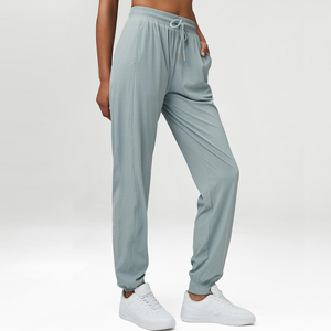 Nouveau <span class=keywords><strong>pantalon</strong></span> de sport taille mi-haute pour <span class=keywords><strong>femme</strong></span> avec fermeture à la taille élastique Style <span class=keywords><strong>cargo</strong></span> lisse et ample Lavage coloré Élastique décoratif - Product Image 3