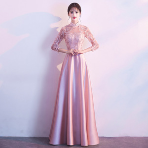 Bridesmaid Dresses Long Sleeve High Neck Champagne Pink Formal Gown Women 2026 New Style - Product Image 4