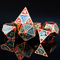 Pour Udixi métal polyédrique RPG jeux de société jeu de rôle donjons et Dragons jeu de dés 7 pièces boîte en métal doré avec bleu et rouge