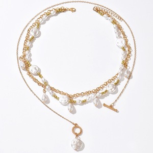 Самое популярное изящное многослойное женское ожерелье с неровными жемчужинами и позолотой для романтических свиданий - Product Image 4