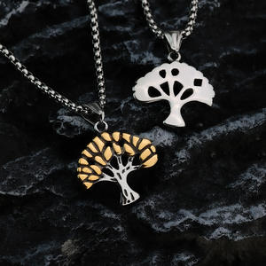 Collar con colgante de árbol de la vida, acero inoxidable, unisex, diseño geométrico de planta, uso diario, joyería fina - Product Image 4