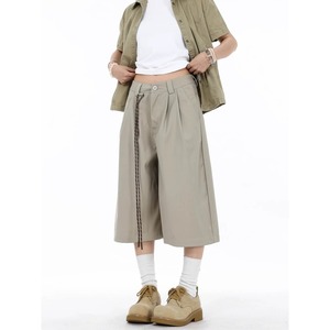 Pantalones Capri 3/4 de Pierna Ancha con Pliegues Vintage y Cordón Decorativo para <span class=keywords><strong>Hombre</strong></span>, Estilo Streetwear Japonés - Product Image 5