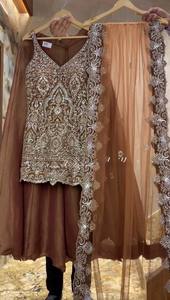 Heavy Natural Crep Silk Heavy Bids Hand Work Embroidery Sequence Work With Fully Flair Stone Work Top Plazzo with Dupatta Set - Product Image 3