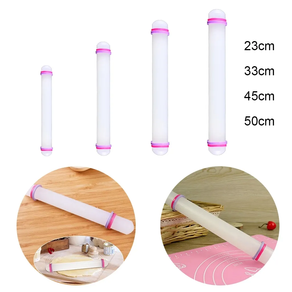 Lixsun Non-Stick Plastic Fondant Rolling Pin with Rings for Pastry Dough Fondant Tools 23cm/33/cm/50cm Optional