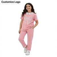 T-shirt à manches courtes de haute qualité avec col en dentelle, broderie et strass thermocollants + pantalon en dentelle, ensemble 2 pièces pour tous les jours et tenue de rue