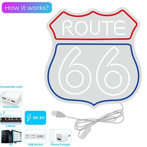 ป้ายไฟนีออน LED วินเทจ Route 66 ปรับแต่งได้ ป้ายทางหลวงคลาสสิกสำหรับตกแต่งผับ บ้าน บาร์ สำนักงาน และร้านค้าปลีก - Product Image 2