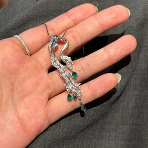 Collier pendentif trèfle à quatre feuilles en argent pur S925, style antique, incrusté de diamants, design détachable en deux parties, chaîne de clavicule - Product Image 3