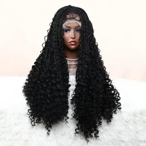 G&T Boho Box Braided Wigs for Black Women Glueless Bohemian Curly Box Braid Wig Double Full Lace Goddess Braided Wig