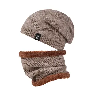 Wholesale Custom Logo Good Quality Custom Slouchy Warm Thermal Knitted Thick Neck Gaiter Scarf Men Winter Beanie Hats