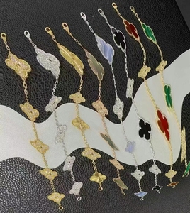 สร้อยข้อมือใบโคลเวอร์สุดหรูสำหรับผู้หญิง สร้อยข้อมือแฟชั่นคุณภาพสูง ทำจากสแตนเลสชุบลายดอกไม้ประดับด้วยอาเกต - Product Image 5