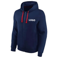 Sweat-shirt à capuche zippé vintage bleu marine pour homme, coupe ample, en molleton de coton épais GSM personnalisé, idéal pour l'hiver
