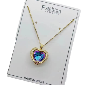 Collar con Colgante de Corazón de Cristal Colorido de Lujo para Mujer, Cadena de Cuello de Moda Coreana, Joyería de Boda Femenina - Product Image 5