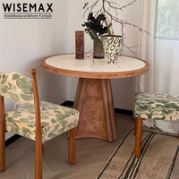 Meubles WISEMAX, style médiéval français, meubles de salle à manger, plateau en travertin, placage en bois de ronce, table à manger ronde pour la maison