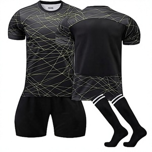 Custom Football Jersey Set <b>Black</b> Gold Line Pattern Soccer Uniform Shirt Shorts <b>Socks</b> Breathable Quick Dry Sportswear Training - Product Image 2