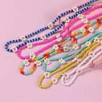 Extrêmement populaire bohème fait à la main tressé perlé clavicule chaîne mignon multicolore marguerite fleur collier cadeaux pour les femmes