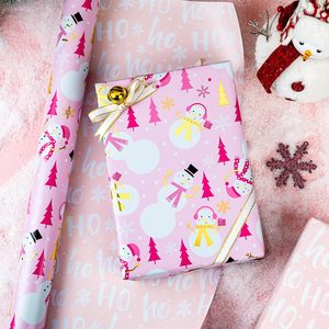 Girly <b>Pink</b> Christmas Wrapping Paper 17 In X 33 Ft Metallic Foil Snowman Design Gift <b>Wrap</b> For Holiday Party Winter - Product Image 4