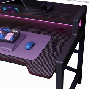 Bureau <span class=keywords><strong>d</strong></span>'<span class=keywords><strong>ordinateur</strong></span> <span class=keywords><strong>pour</strong></span> jeux vidéo, design à deux niveaux, surface texturée en fibre de carbone, structure métallique robuste, avec support <span class=keywords><strong>pour</strong></span> écran <span class=keywords><strong>pour</strong></span> les joueurs - Product Image 4