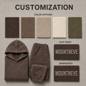 Heavyweight Cotton Tracksuit Set Hoodie &amp; <strong>Jogger</strong> Washed <strong>Brown</strong> Oversized Streetwear 2-Piece Custom Logo for Men MOUNTNEVE Oem Odm - Product Image 5