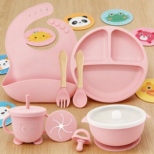 Ensemble de vaisselle en silicone de qualité alimentaire pour bébé, motif dessin animé, assiette d'alimentation complémentaire pour bébé avec points imprimés - Product Image 5