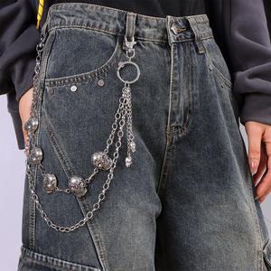 Cadena de cintura punk multicapa de mezclilla con calavera, cadena corporal de moda casual de plata tibetana - Product Image 2