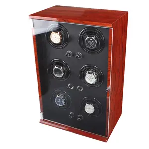 high gloss flannel interior pcb wooden turner spinner vertical 6 slots watch winder box organizier